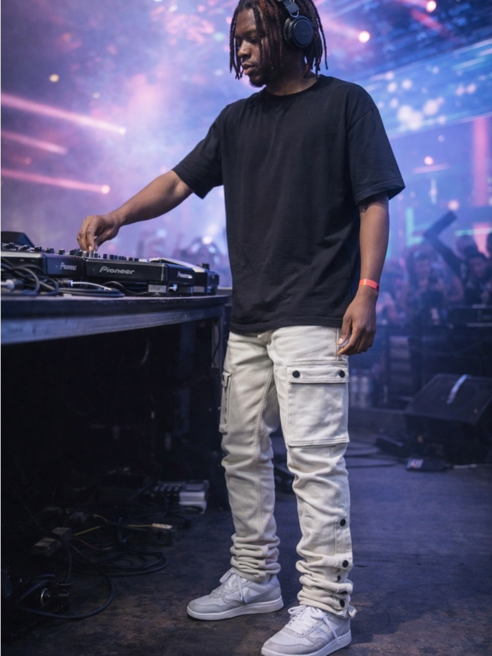 KDNK Cream Cargo Stacked Slim Straight Jeans Long EDM Size 32x36